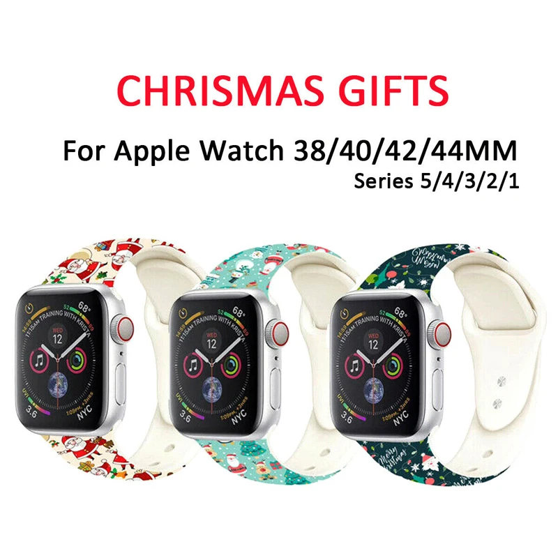 Рождественский спортивный ремешок для Apple Watch 38 40 42 44 мм силиконовый браслет со