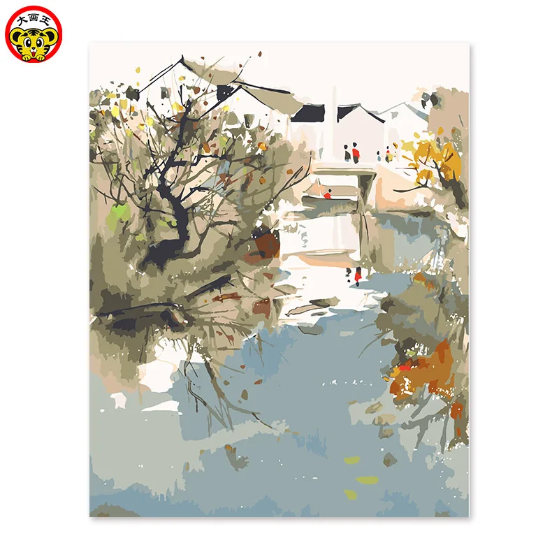 

painting by numbers art paint by number ,, ink, water, Chinese wind, Jiangnan tobacco and rain Town in ancient times