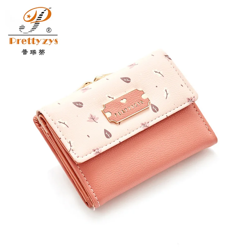 

Prettyzys Fresh Women Wallet Small Wallets Short Design Fashion Cute Coin Purse Three Fold Multi-Function Printing Card Holder