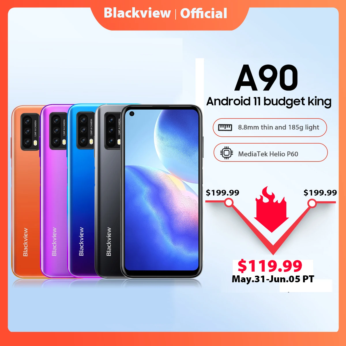 Blackview A90 Smartphone Helio P60 Octa Core 12MP HDR Camera Mobile Phone 4GB+64GB 4280mAh Android 11 Telephone 4G LTE Celular