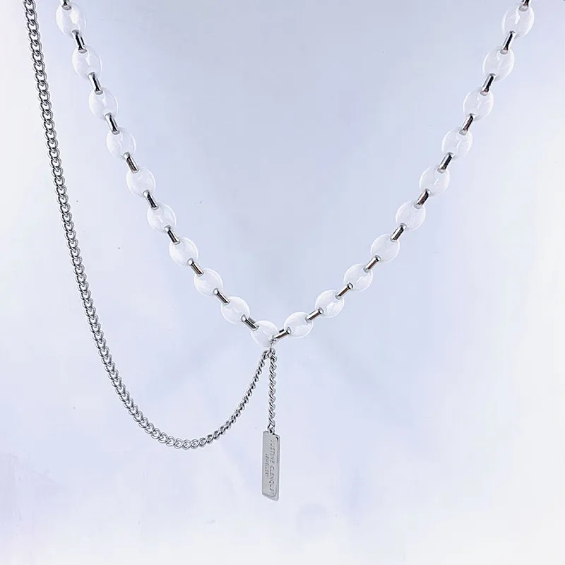 

HANGZHI 20SS New Punk Temperament metal Titanium Steel Ceramic Splicing Choker Necklace Chain For Women Girls Jewelry