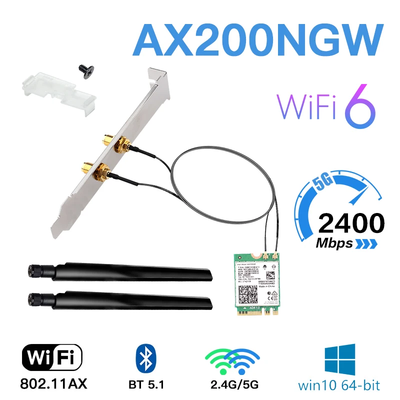 

Dual Band 3000Mbps WiFi 6 AX200NGW Desktop Kit Intel AX210 WiFi 6E BT5.2 802.11AX 2.4Ghz/5Ghz MU-MIMO Wireless Network WiFi Card