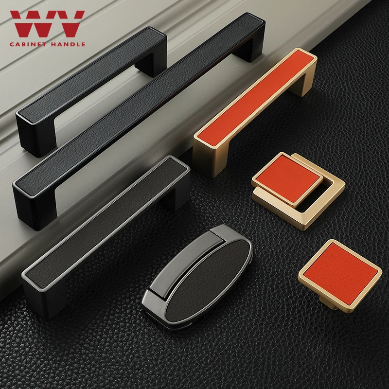 WV Leather Handles for Furniture Gold Luxury Drawer Cabinet Handle Solid Zinc Alloy Door Pulls Knobs Hardware | Обустройство дома