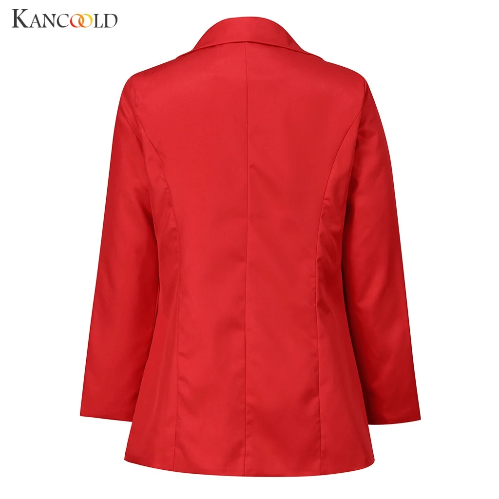 KANCOOLD, Осень-зима, Женский блейзер, карманы, двубортный, длинный рукав, офисная одежда, пальто, одноцветная, Женская Повседневная Верхняя одежда, топы 09