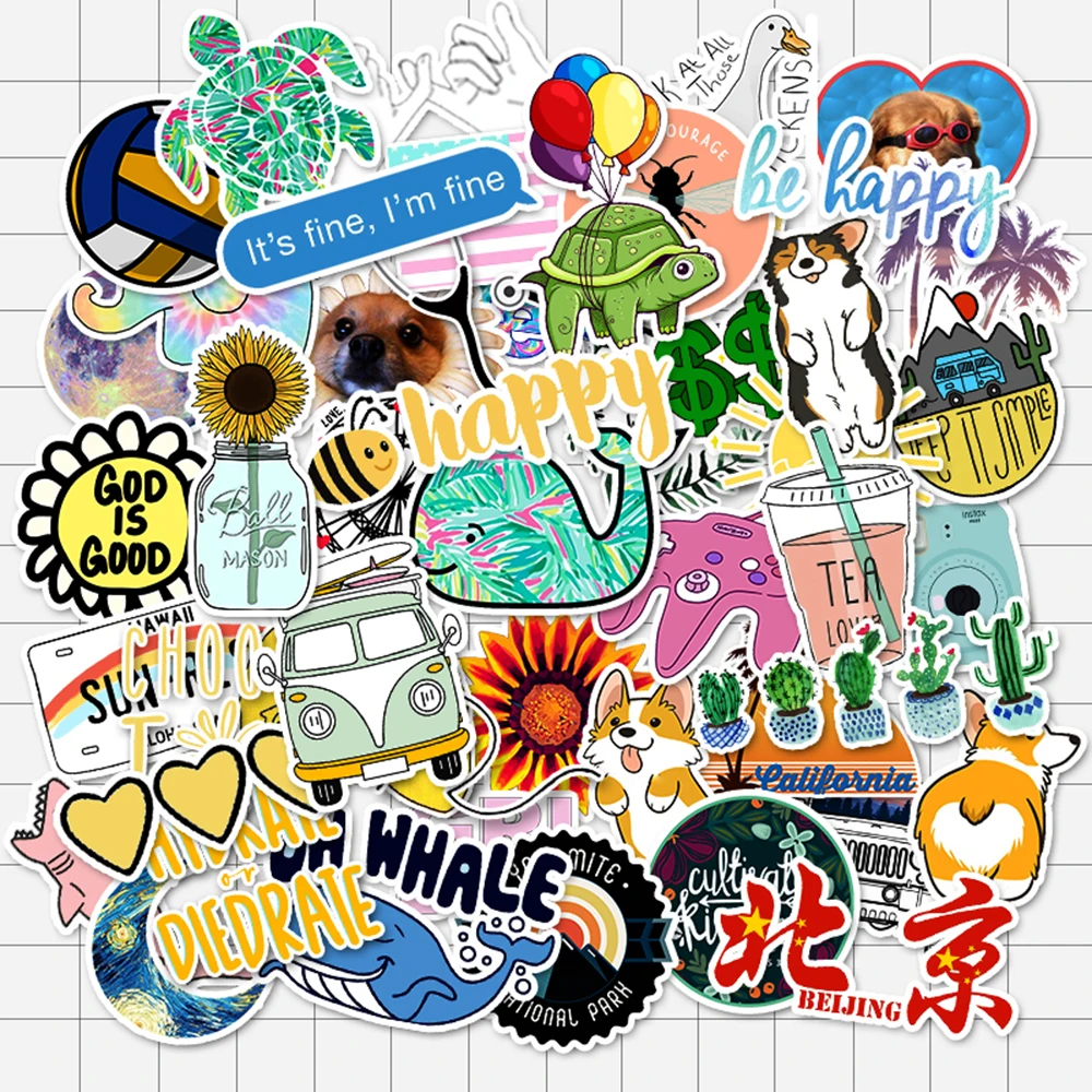 VANMAXX 50 PCS Multicolor VSCO INS Style Stickers Waterproof Vinyl Decal for Laptop Helmet Bicycle Luggage Guitar Car Stickers
