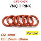 Уплотнительное кольцо VMQ, 50 шт., толщина CS 4 мм, OD 15  100 мм, изолированная Водонепроницаемая Шайба из силиконовой резины, круглая, Нетоксичная, красная