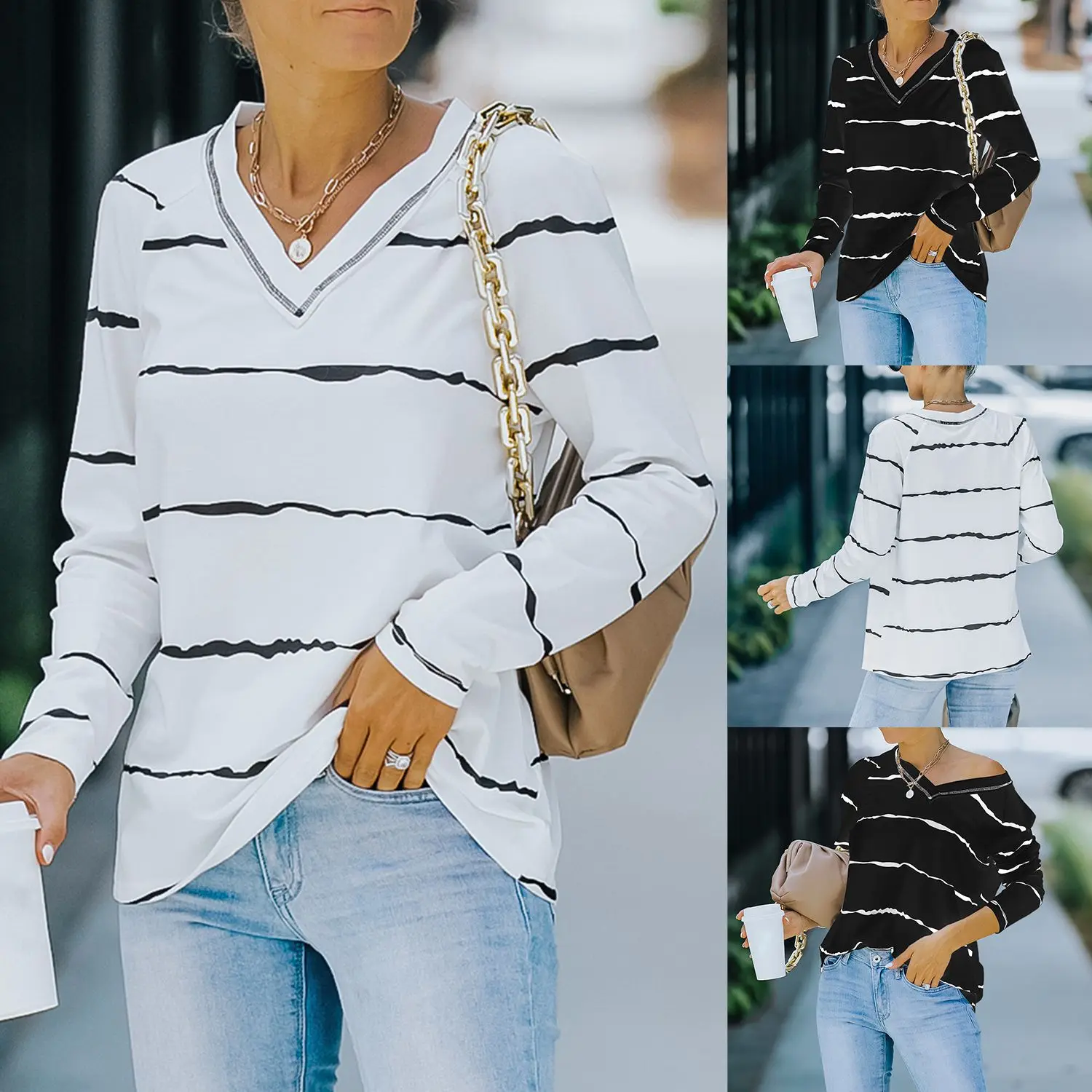 

Women's Long Sleeve V Neck Casual T-Shirt Tie Dye Sweatshirt Pullover Tops