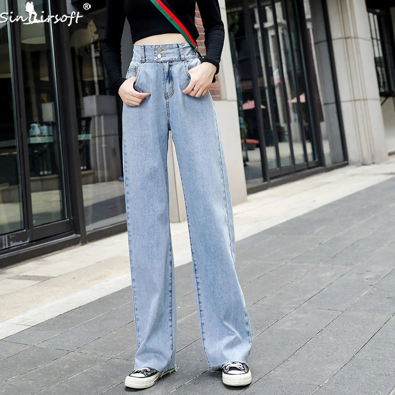 Cotton Soft New Plus Velvet Thick High Waist Jeans Women Autumn And Winter Fashion Trend Wild Double Button Wide Leg Pants Woman | Женская
