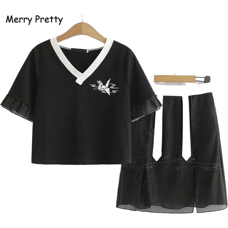 Женский хлопковый костюм-двойка Merry Pretty футболка с коротким рукавом и V-образным