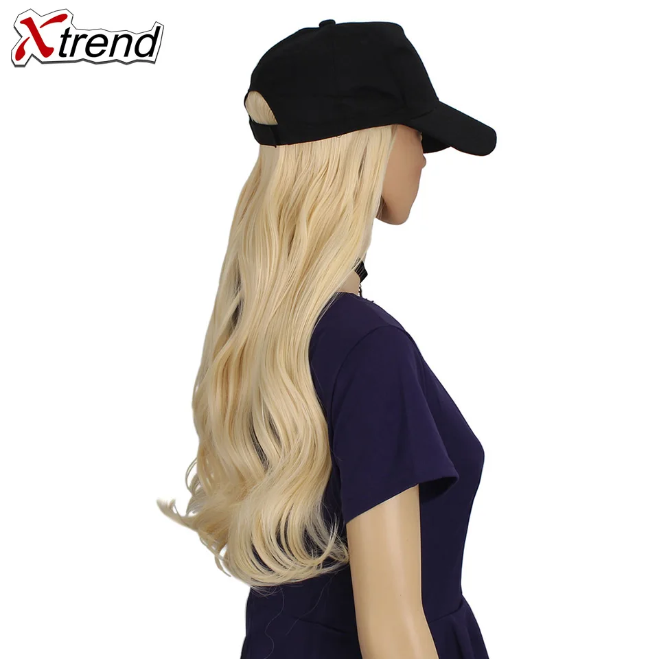 Xtrend Baseball Hat With Wavy Hair Extensions cap with hair for sassy sporty girl Long Synthetic extension