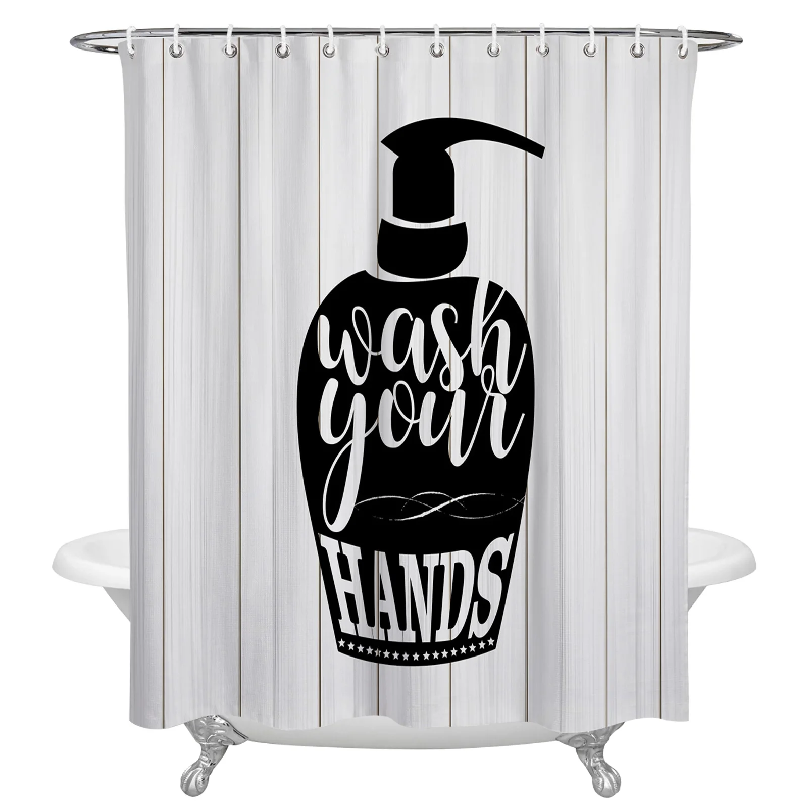 

Wood Grain Bathroom Sign Waterproof Shower Curtain Home Bath Decorative Polyester Fabric Bathroom Curtain with Hooks