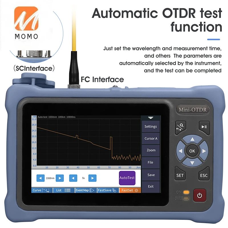 

12 in 1 100KM MINi OTDR 1310/1550nm 26/24dB Fiber Optic Reflectometer Touch Screen VFL OLS OPM Event Map Ethernet Cable Tester