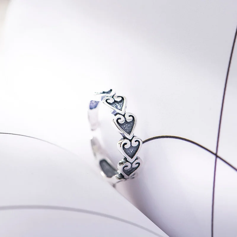 

Heart-shaped ring 925 silver spades heart retro adjustable women silver ring 2021 new trend jewelry