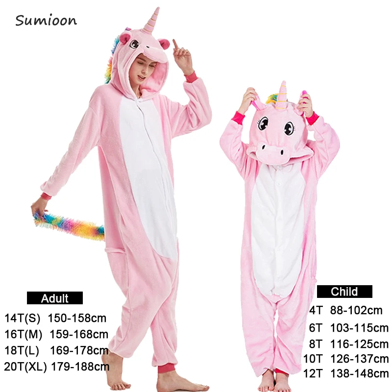 Pink Pegasus Кигуруми Единорог пижамы Зимние Животные волк панда Onesie Дети пижамы для женщин взрослых Пижама для маленьких девочек мальчиков Комбинезон Комбинезоны - Цвет: Pink Pegasus