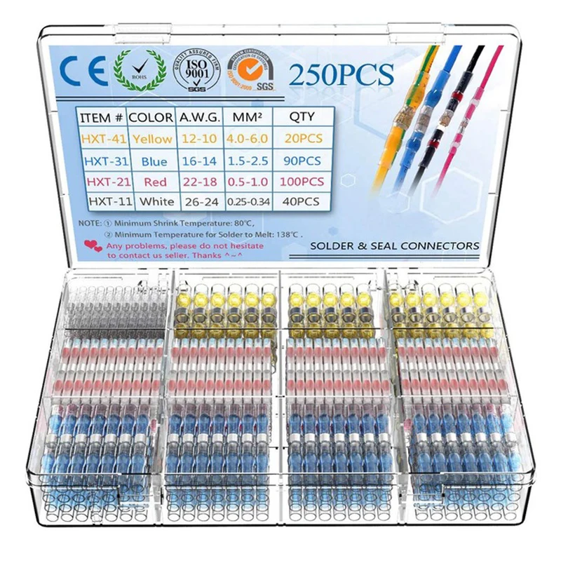 

50/100/250PCS Mixed Heat Shrink Connect Terminals Waterproof Solder Sleeve Tube Electrical Wire Insulated Butt Connectors Kit