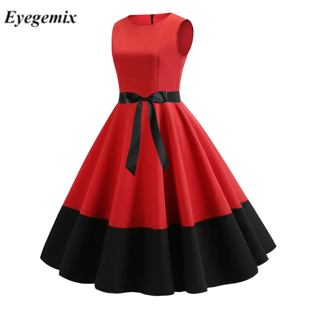 Pin-код На шнуровке Черный Красный Для молодых девушек летние платья в стиле ретро