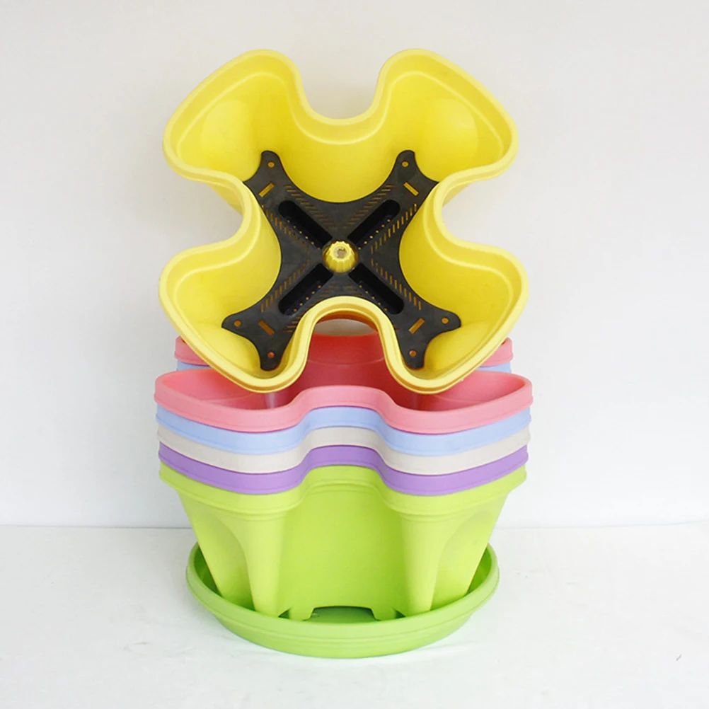 

1Set 3D Flower Pot Multilayer Plant Pot Versatile Gardening Basket Basin For Strawberry Planting 3Pcs Flowerpot 1Pc Tray