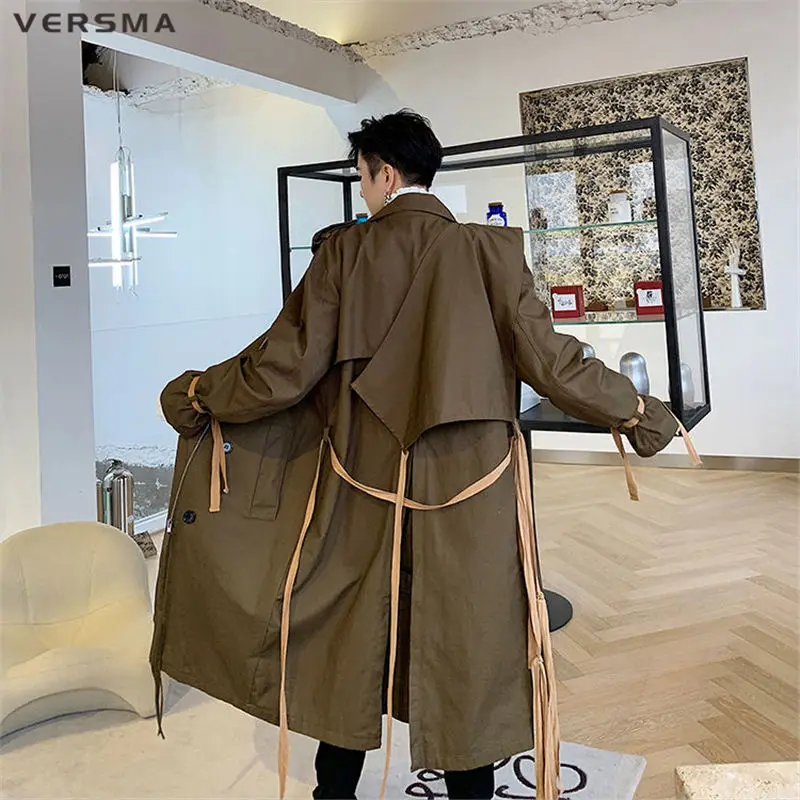 Тренчкот мужской с лентами в стиле Харадзюку водостойкий готическом | Мужская