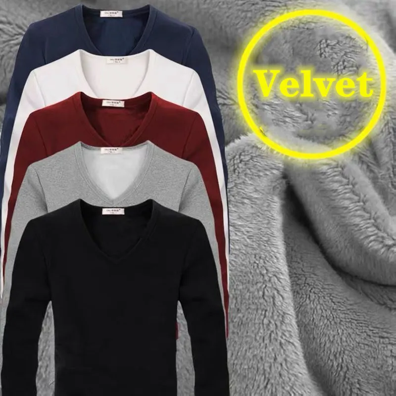 Autumn Winter Men's Thermal T Shirt Soft Velvet Thick Long Sleeve T-Shirt Men Black blue Slim Fit Plus Size 6XL 8XL tshirt tops
