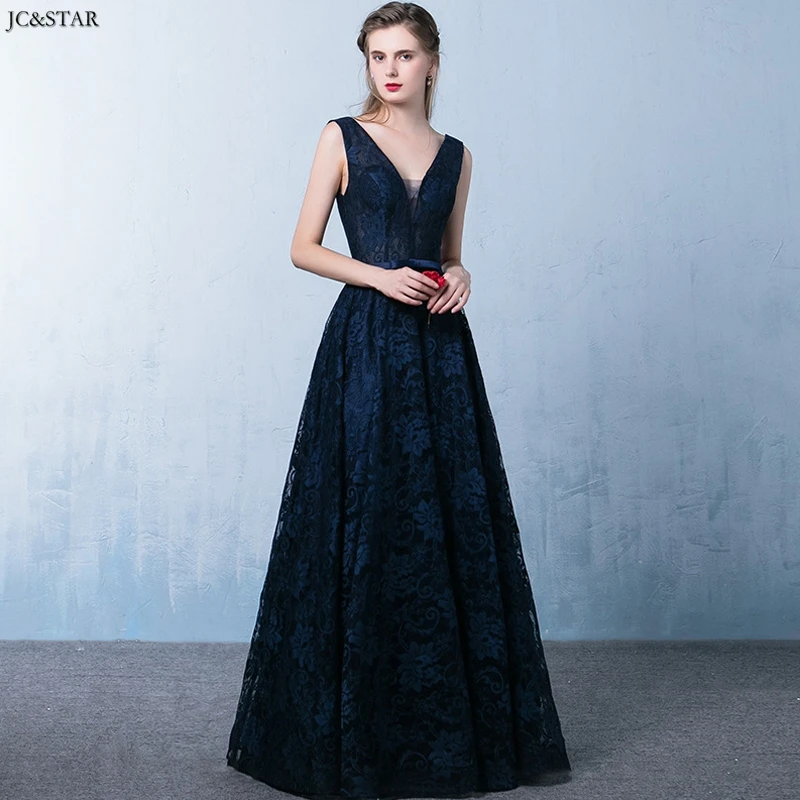 Женское кружевное платье подружки невесты длинное темно синее для гостей