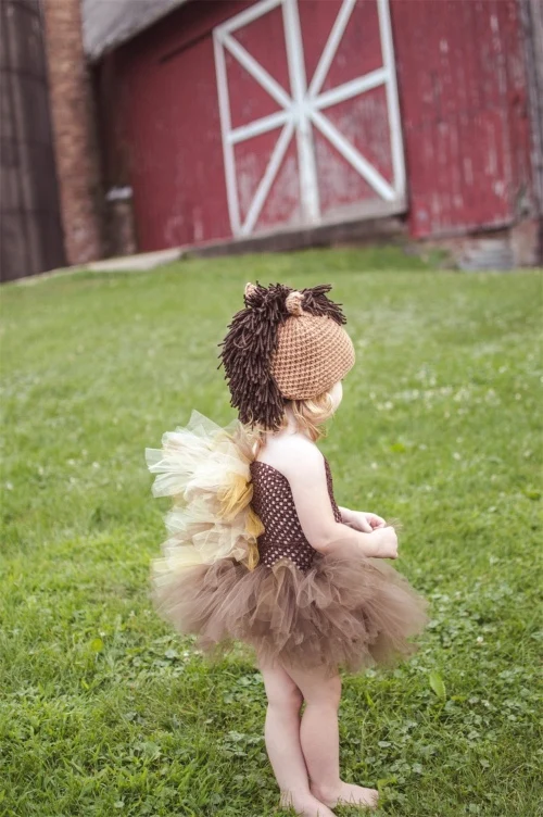 Cute Girls Lion Cartoon Tutu Dress Kids Crochet Tulle Straps with Flowers and Hairbow Children Party Costume Cosplay | Детская одежда и