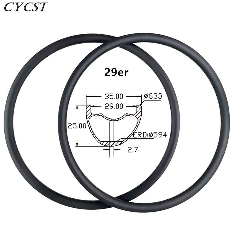 CYCST 29er 35x25 мм Асимметричные бескамерные карбоновые диски AM enduro mtb велосипедные диски 24H 28H 32H 36H 2,7 мм офсетные диски для горного велосипеда