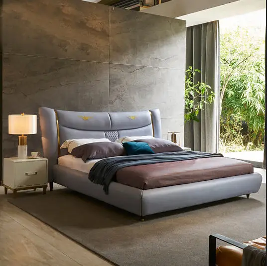 

Real Genuine cow leather bed Soft Beds Bedroom camas lit muebles de dormitorio yatak mobilya quarto unique designer furniture