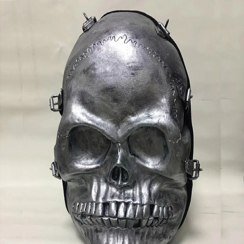 Унисекс 3D персонализированный уличный крутой рок мужской рюкзак гримаса шаблон череп шаблон рюкзак забавная сумка на плечо посылка - Цвет: Серебристый
