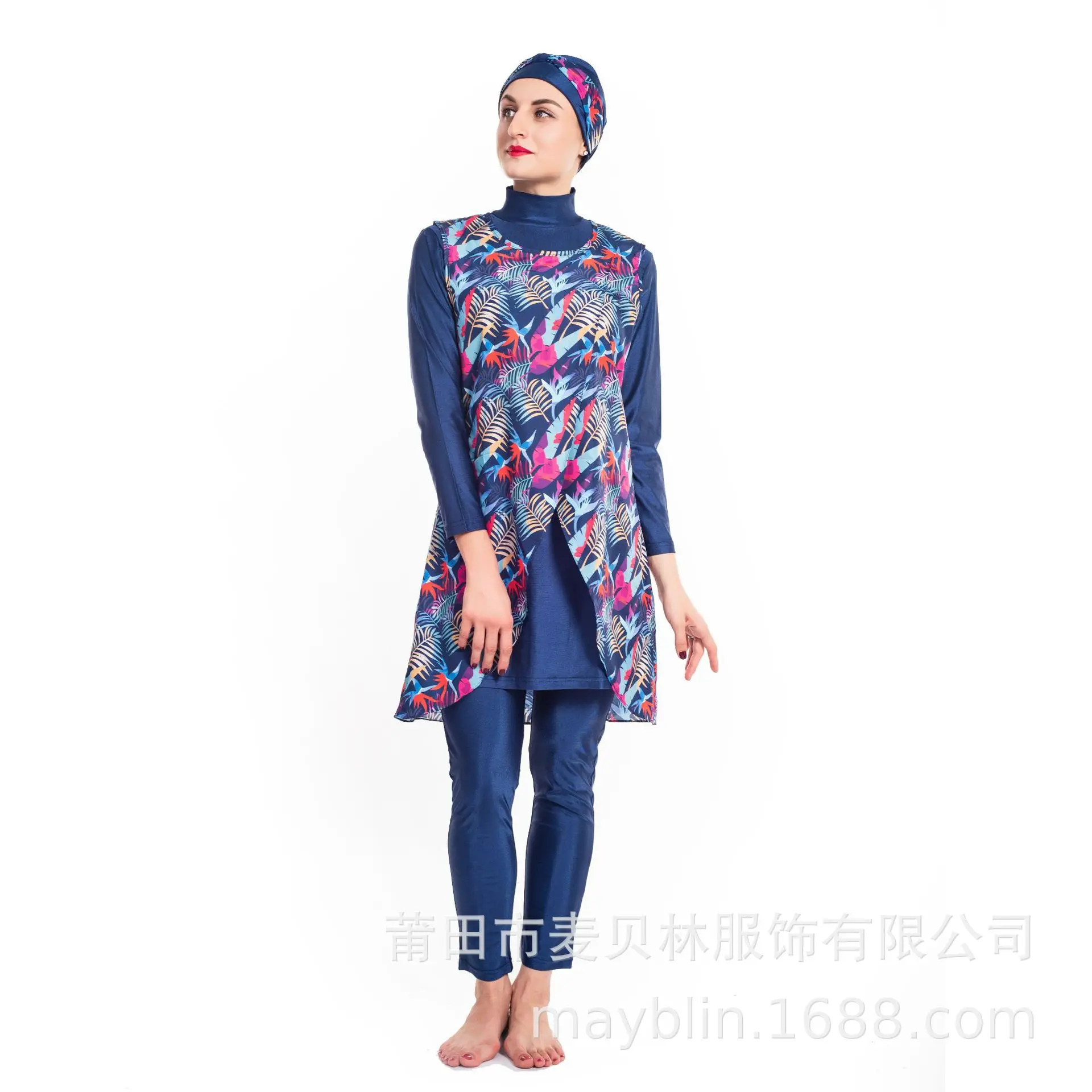 

Swimwear Four-piece Set Conservative Swimsuit Headband Cape Beach Casual Clothing Print Size Swimsuit Swimsuit for Muslim Women