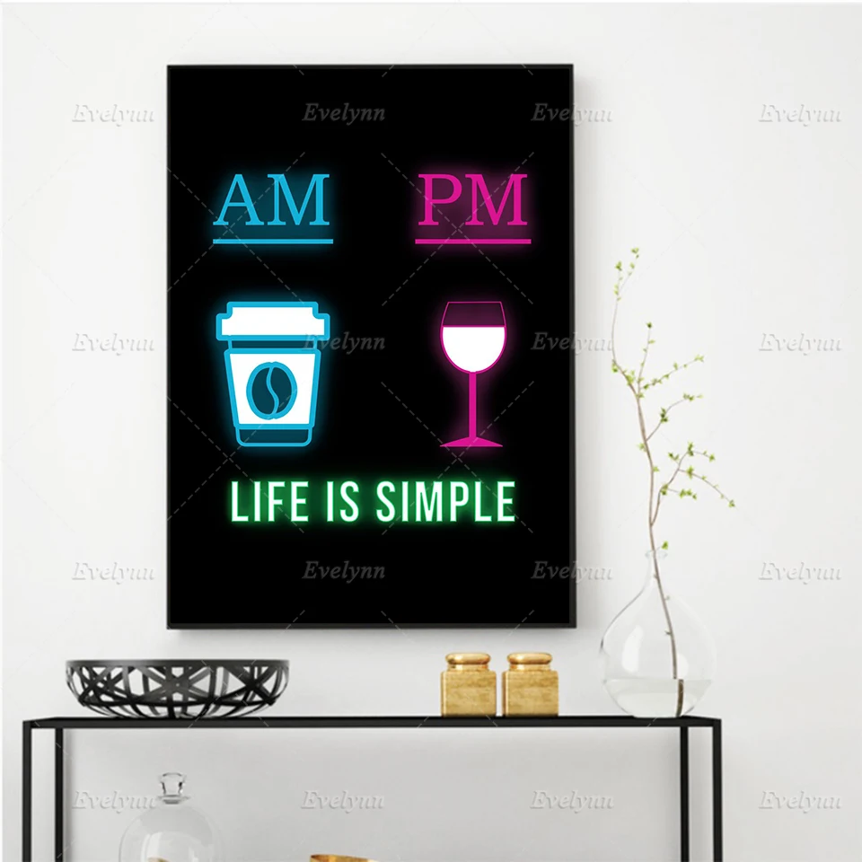 

Nordic Minimalism Coffe And Wine Neon Sign Wall Art Canvas Painting Modular Pictures Poster And Print For Living Room Home Decor