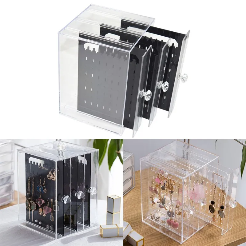 

Acrylic Storage Jewelry Box Compartment Wall Mounted Adjustable Container for Beads Earring Box for Jewelry Rectangle Box Case
