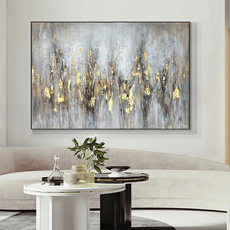 

Abstract Golden Grey Leaves Posters Wall Art Canvas Painting Print Nordic Modern Landscape Picture For Living Room Home Decor