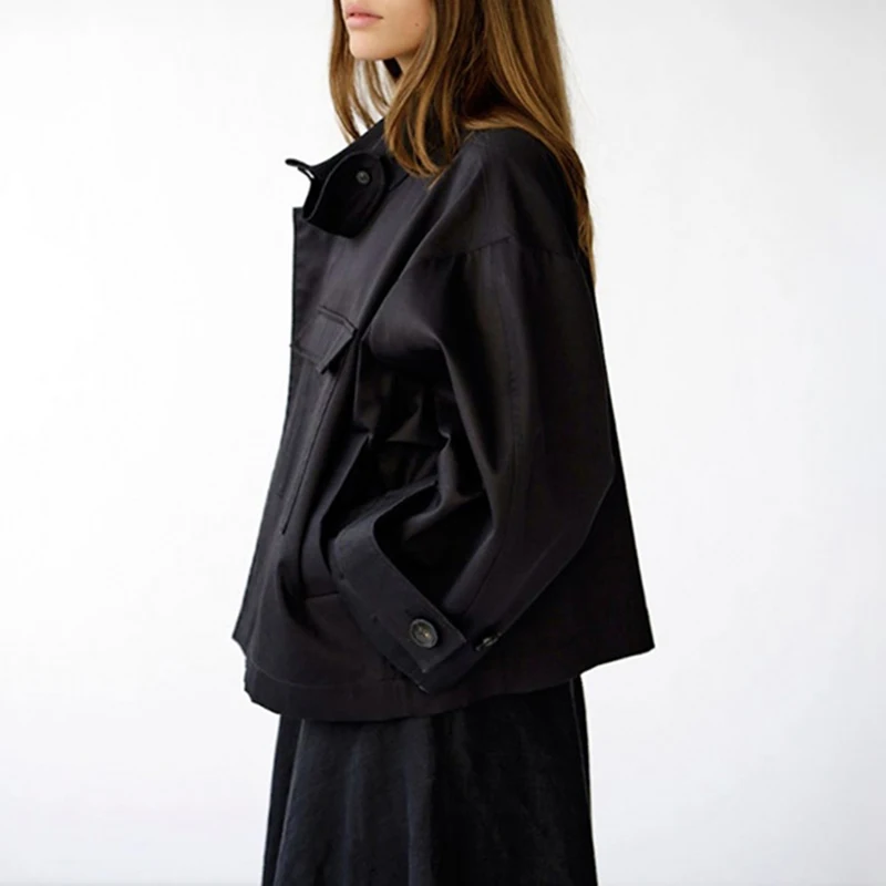 

SISPELL Pure Color Casual Women's Windbreaker Jacket Stand Collar Long Sleeve Big Pocket Loose For Female Windbreaker Autumn