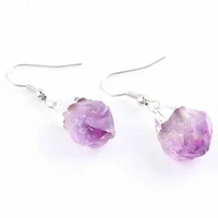 tumbeelluwa natural purple crystal quartz freeform stone dangle drop hook ear earrings women fine jewelry