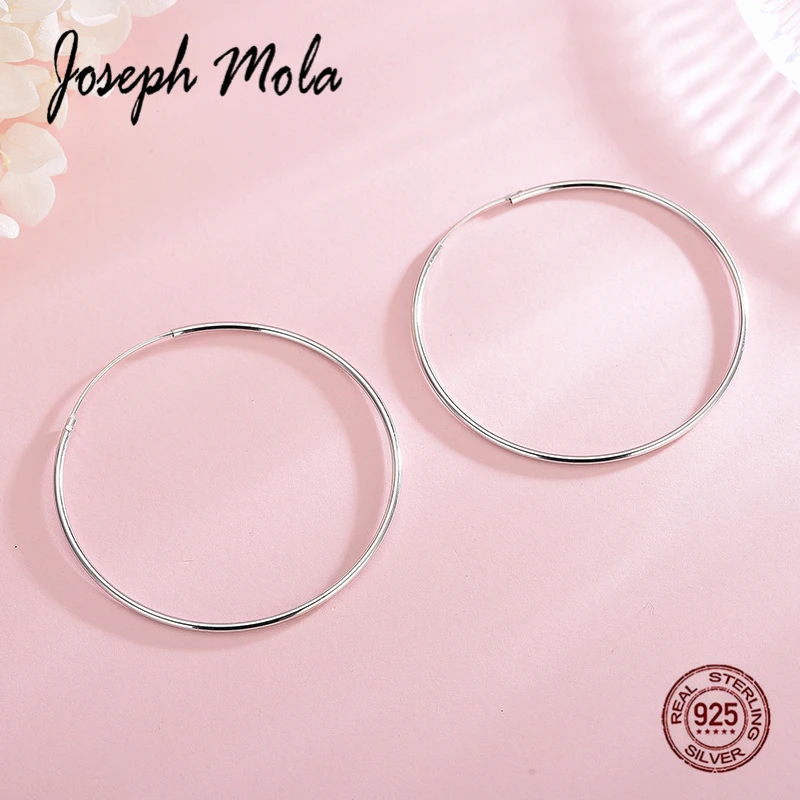 Joseph Mola S925 Silver Earring Round Circle Hoop Earrings for Women Simple Style Fine Jewelry Large | Украшения и аксессуары