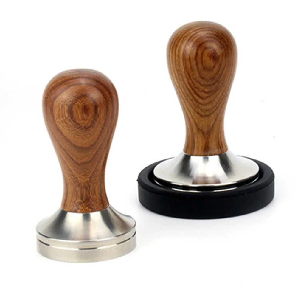 

Food Grade Coffee Powder Hammer 51mm 53mm 58mm Yellow Pear Solid Wood Wooden Handle 304 Stainless Steel Tampers Flat Tamper