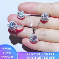 yanhui original 925 silver bride jewelry sets women round lab diamond wedding ring necklace earrings sets silver 925 jewelry