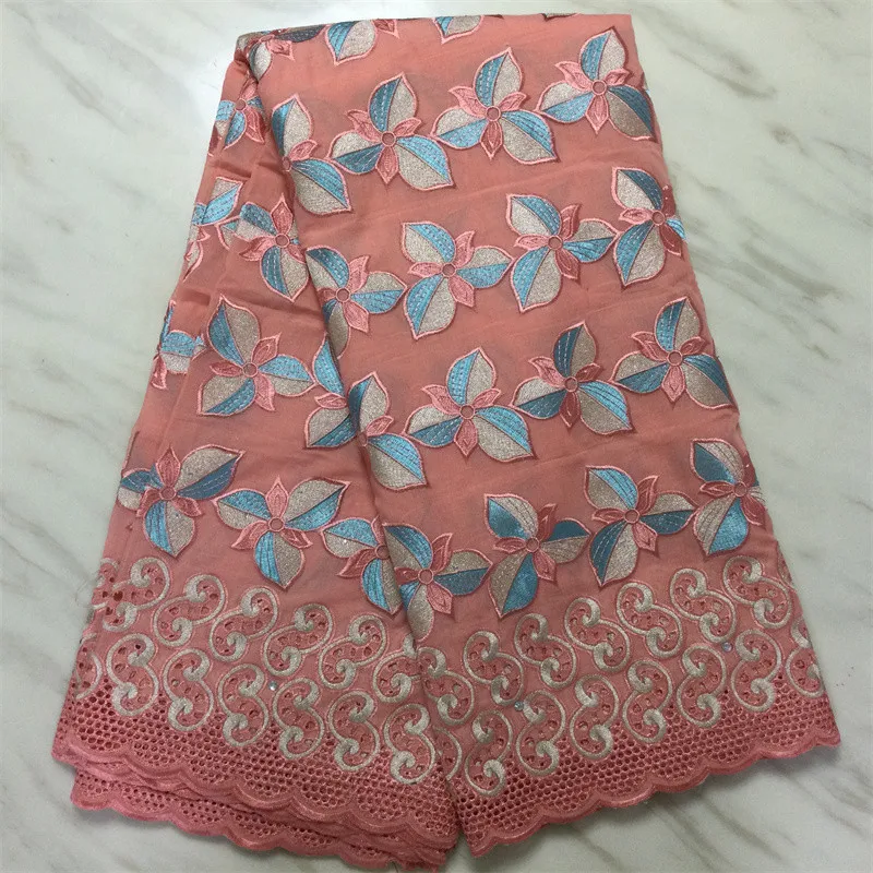 

5 Yard Dry Lace Fabric 2021 Latest Heavy Beaded Embroidery African Cotton Swiss Voile Popular Dubai Style PL071301