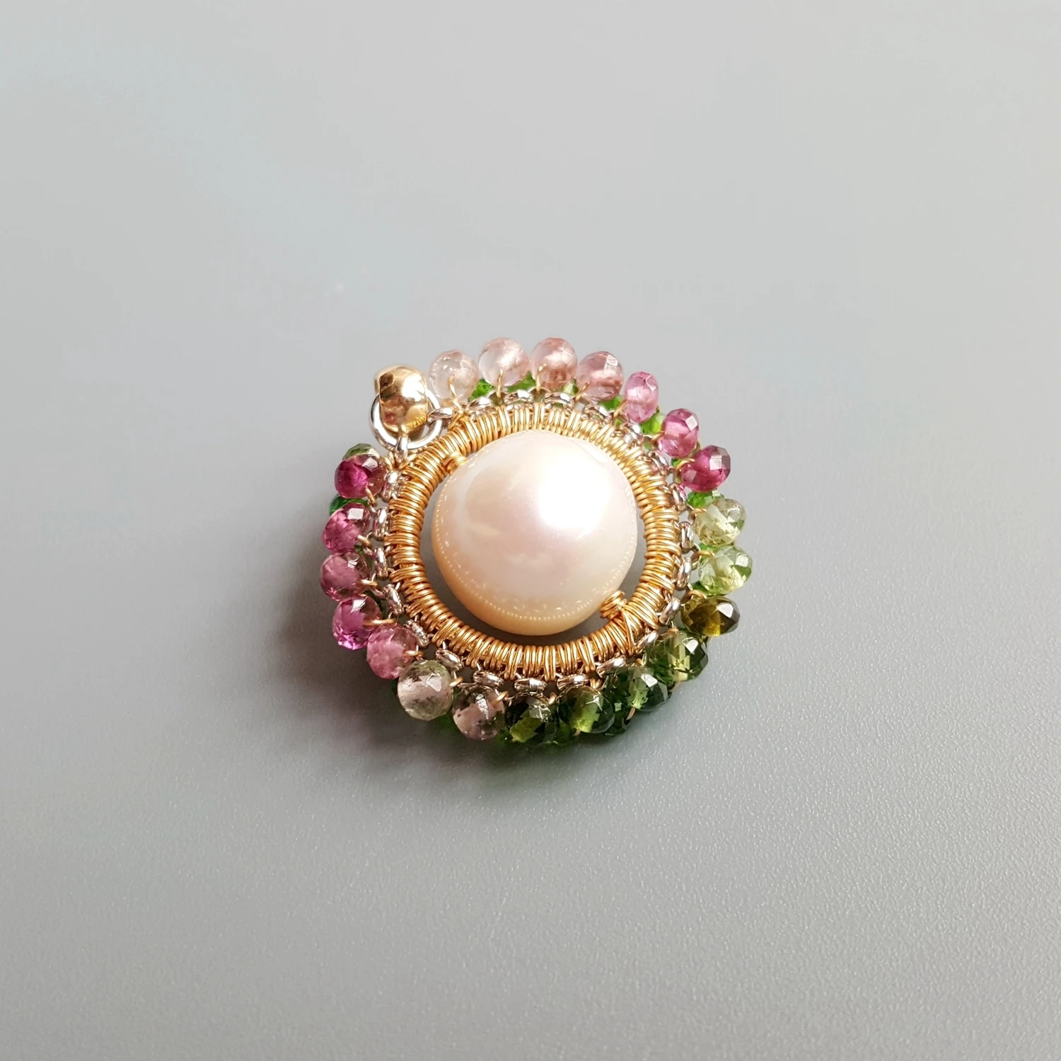LiiJi Unique Genuine Stone Tourmalines Diopsides Pearl Pendant S925 Sterling Silver Planet Series Handmade Double Color Pendant