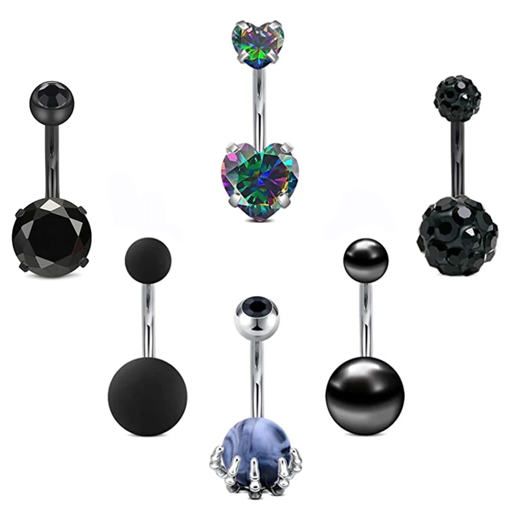 

6 шт./упак. 14G хирургический стальной стержень Циркон Сердце живота пирсинг хрустальные шары пупка Кольца Серьги пупка пирсинг ювелирные изд...
