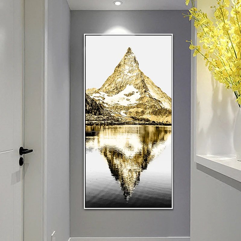 Современные абстрактные золотые горы отражение в воде холст картины плакаты и