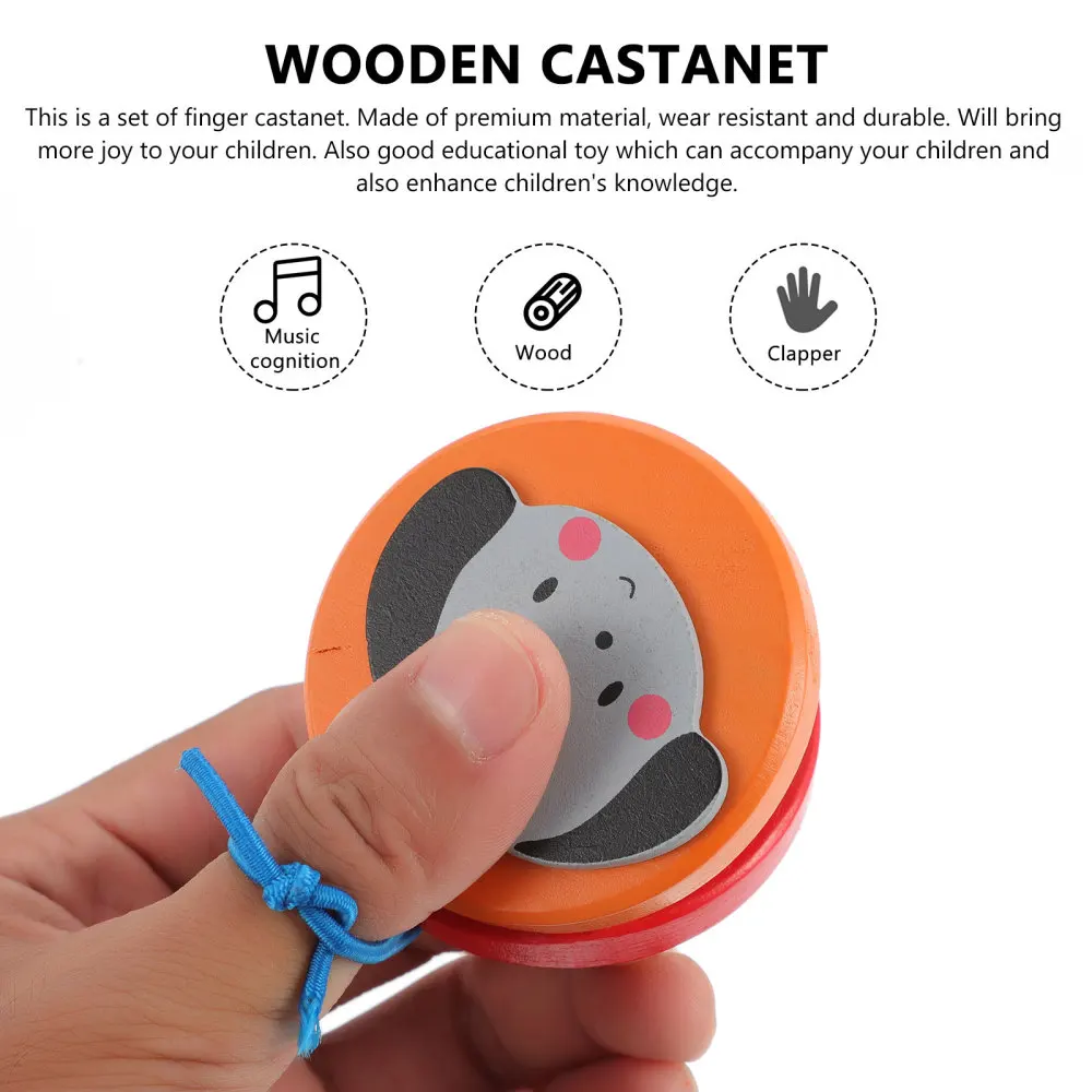 

6PCS Wooden Castanet Kids Toddlers Adults Musical Instrument Finger Castanet