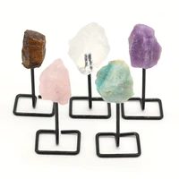 1pcs healing crystals stone on metal stand home handmade natural amazonite amethys clear rose quartz small ornament unique lucky