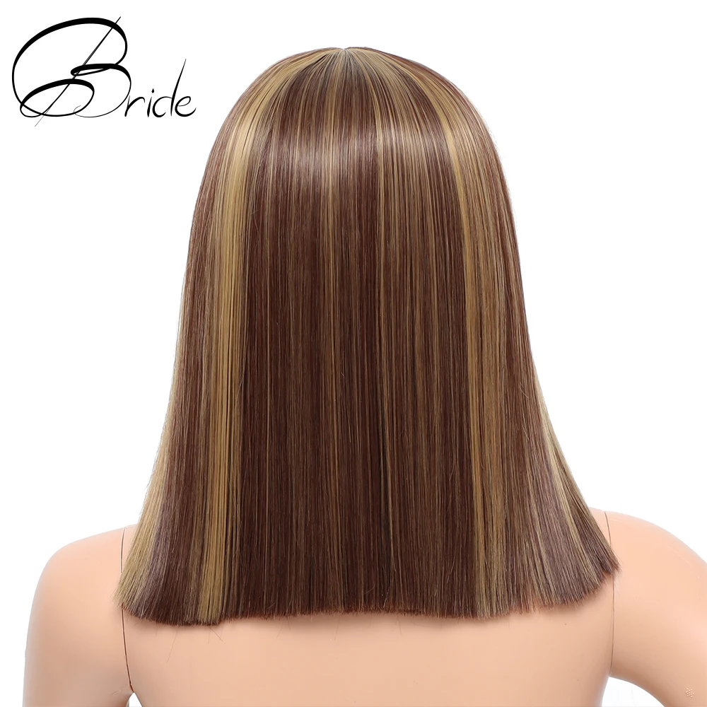 Длинный прямой Гладкий синтетический парик 14 дюймов коричневого и светлого