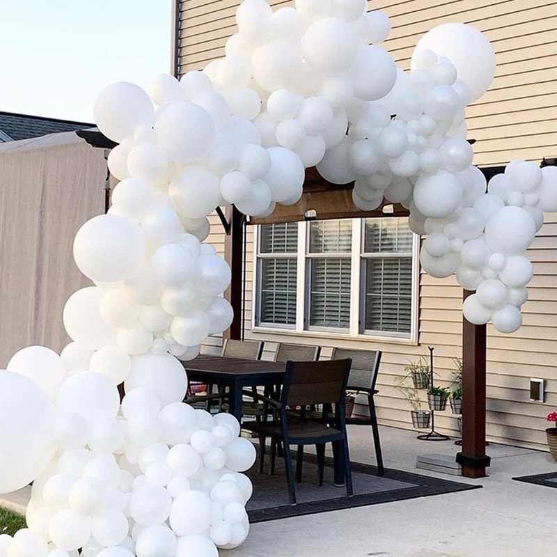

YAYAZI, 137 шт., 5/10/12 дюймов, чистый белый цвет, матовый латексный шар, чистый любовный Тематический сад, оригинальный декор для свадьбы, дня рожде...
