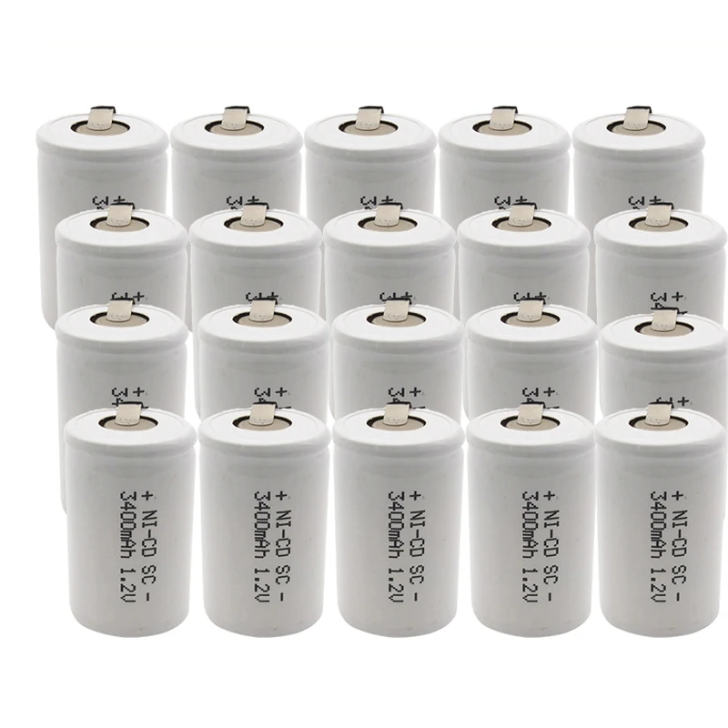 MJKAA SC 3400mah 1,2 V 22*42 Ni-CD аккумуляторная батарея Sub C с удлинителем, обработанным в инструментах, батарейный блок - Цвет: 20pcs