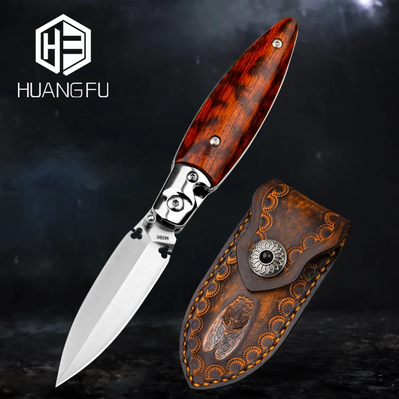 

Складной нож HUANGFU Jinchan M390 из порошковой стали, нож со змеиным узором и деревянной ручкой для самообороны, нож для выживания на открытом возду...