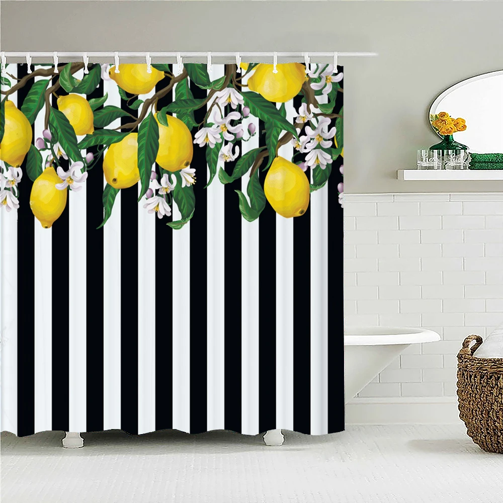 

Pineapple lemon Pattern Waterproof Fabric Shower Curtains With Hooks Fresh Summer Fruit Bath Curtain for Bathroom Home Decor