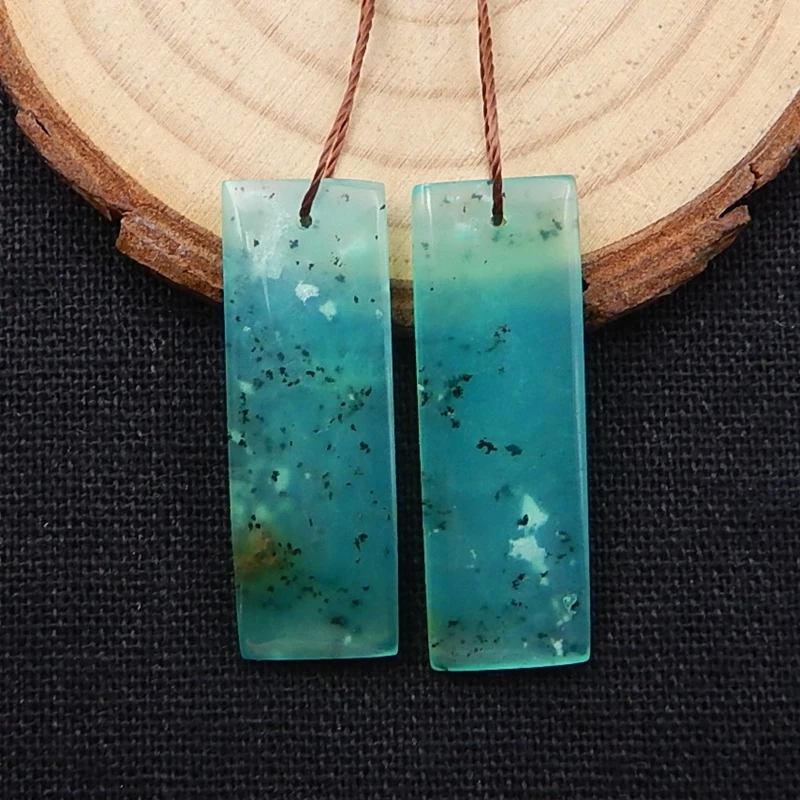 Прямоугольный натуральный камень Chrysoprase с отверстием в передней части красоты ювелирные изделия женские серьги 33x11x4 мм 6,4 г