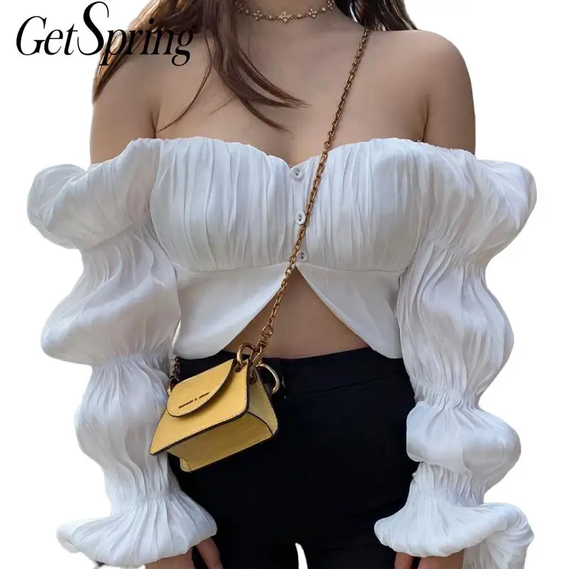 Getspring женская блузка с коротким рукавом винтажная сексуальная белая рубашка